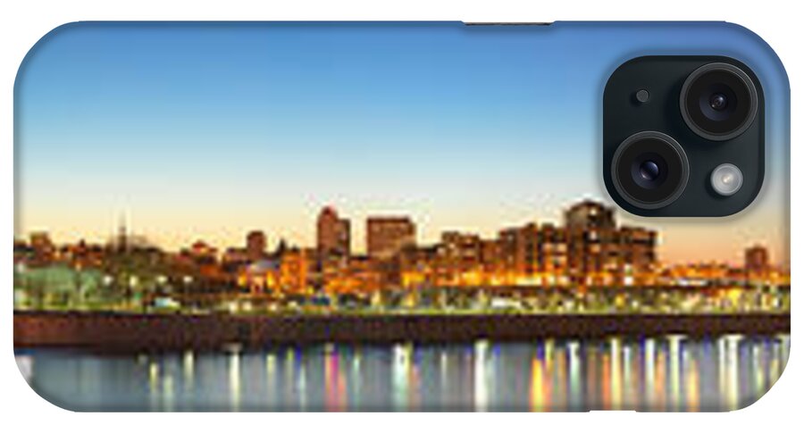 Blue iPhone Case featuring the photograph Old Montreal by Night Panorama by Laurent Lucuix