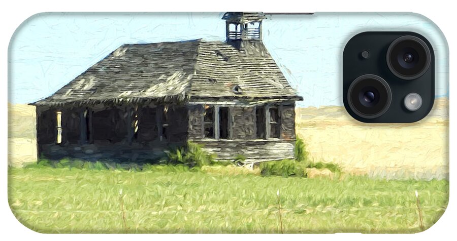  iPhone Case featuring the digital art Old Schoolhouse in Eastern Washington 2 by Cathy Anderson