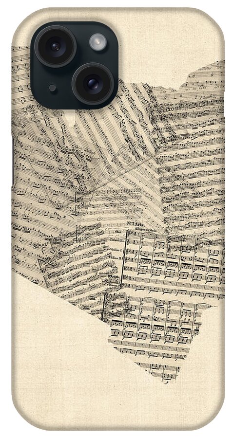 Africa Map iPhone Case featuring the digital art Old Sheet Music Map of Kenya Map by Michael Tompsett