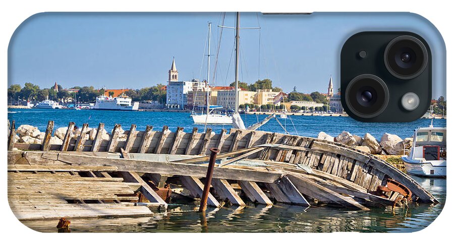 Boat iPhone Case featuring the photograph Old sinked wooden ship in Zadar by Brch Photography