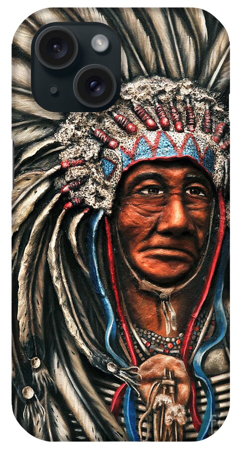 American Indian Chief iPhone Case featuring the painting Cacique by Ruben Archuleta - Art Gallery