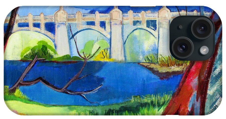 Western Gateway Bridge iPhone Case featuring the painting Old Western Gateway Bridge Schenectady to Scotia by Betty Pieper