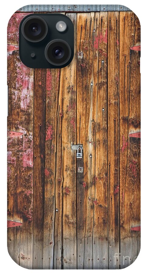 Door iPhone Case featuring the photograph Old Wood Door With Six Red Hinges by James BO Insogna