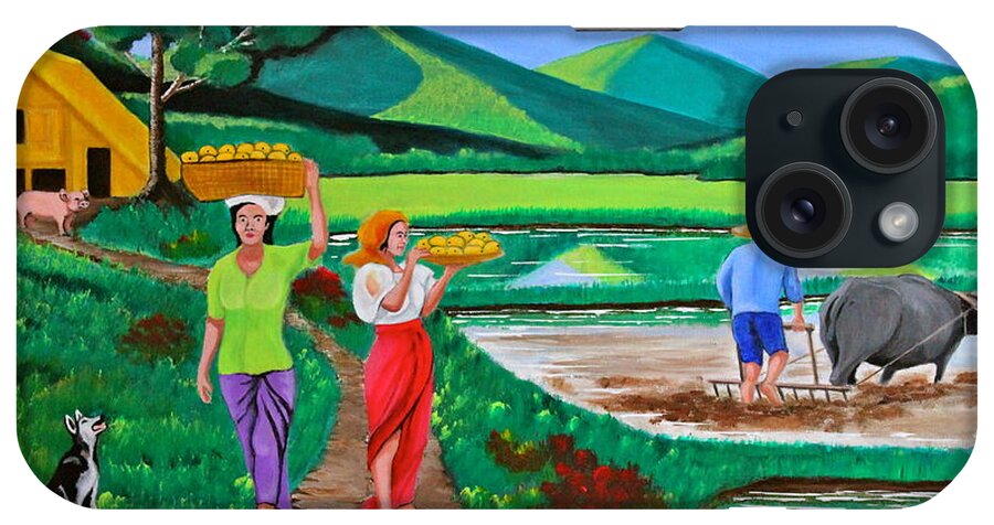 Carabao iPhone Case featuring the painting One Beautiful Morning in the Farm by Cyril Maza