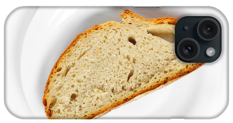 Bread iPhone Case featuring the photograph One slice of bread white plate and background by Matthias Hauser