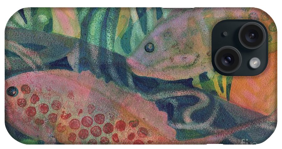 Underwater iPhone Case featuring the painting One Two Pink Blue by Joan Clear