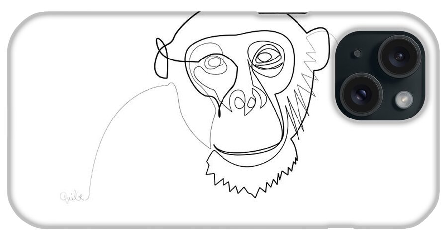 Minimal iPhone Case featuring the digital art Oneline Monkey by Quibe Sarl