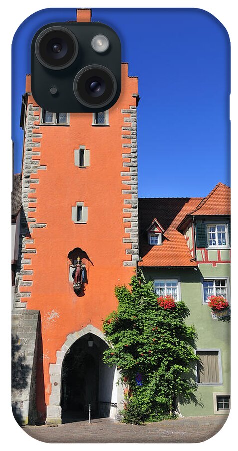 Meersburg iPhone Case featuring the photograph Orange tower and blue sky - City gate in Meersburg Germany by Matthias Hauser