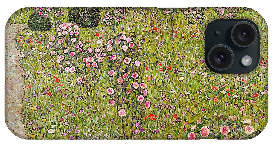Klimt iPhone Case featuring the painting Orchard With Roses Obstgarten Mit Rosen by Gustav Klimt