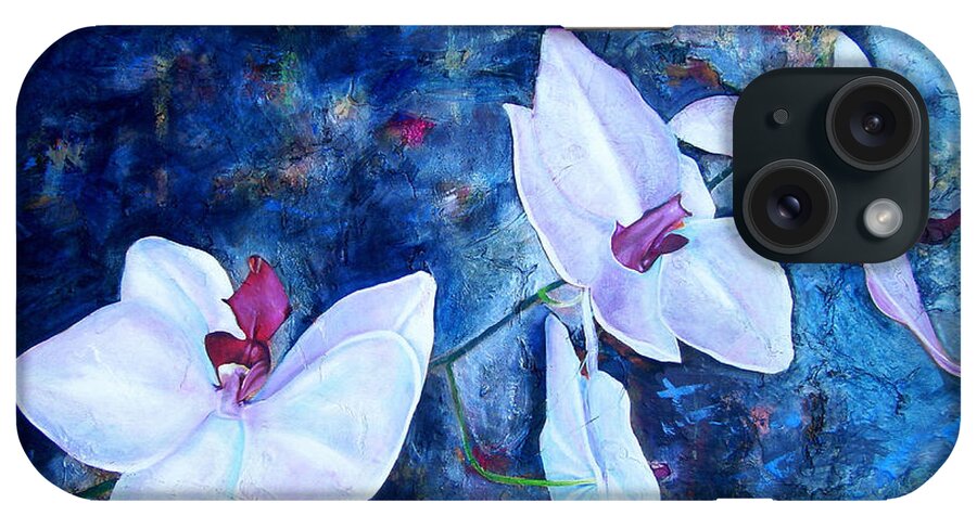 Blue Background iPhone Case featuring the painting Orchid Blue by Laura Pierre-Louis