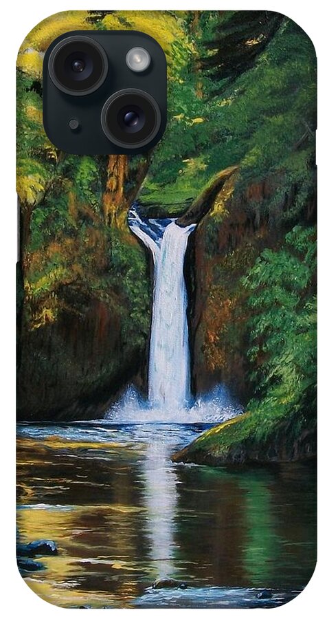 Waterfalls iPhone Case featuring the painting Oregon's Punchbowl Waterfalls by Sharon Duguay