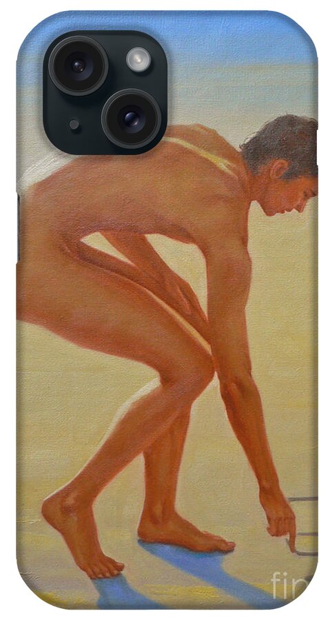 Original iPhone Case featuring the painting Original Young Man Body Oil Painting Gay Art - Male Nude By The Sea-055 by Hongtao Huang