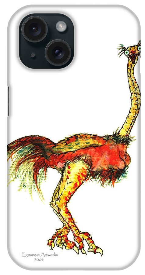 Ostrich iPhone Case featuring the painting Ostrich Card No Wording by Michael Shone SR