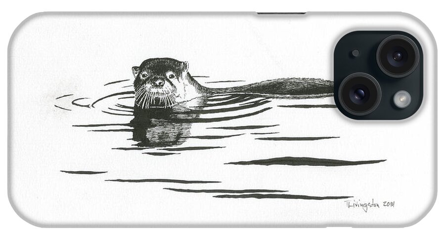 Otter iPhone Case featuring the drawing Otter In The Water by Timothy Livingston