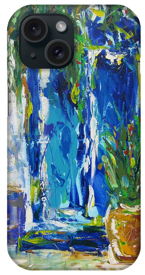 Contemporary iPhone Case featuring the painting Our Blue Door by Khalid Alzayani