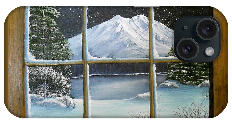 Window iPhone Case featuring the painting Out My Window-Bright Winter's Night by Sheri Keith