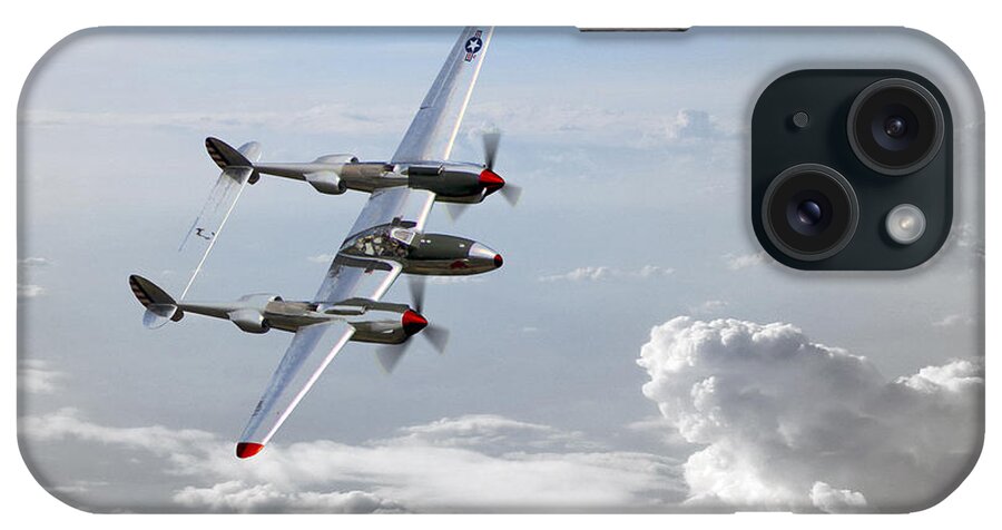 Lockheed P38 Lightning iPhone Case featuring the digital art P38 Patrol by Airpower Art