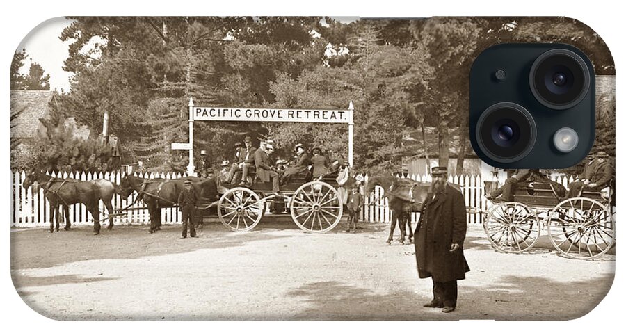 Pacific Grove iPhone Case featuring the photograph Pacific Grove Retreat Gate on Lighthouse at Grand Aves with O. J. Johnson circa 1880 by Monterey County Historical Society