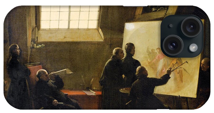 Francois Marius Granet iPhone Case featuring the painting Padre Pozzo painting in his Studio surrounded by Monks of his Order by Francois Marius Granet