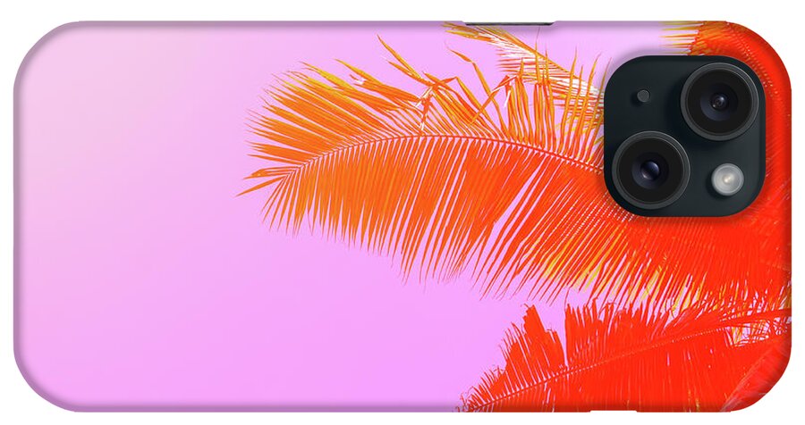 Orange Color iPhone Case featuring the photograph Palm Tree On Sky Background. Palm Leaf by Slavadubrovin