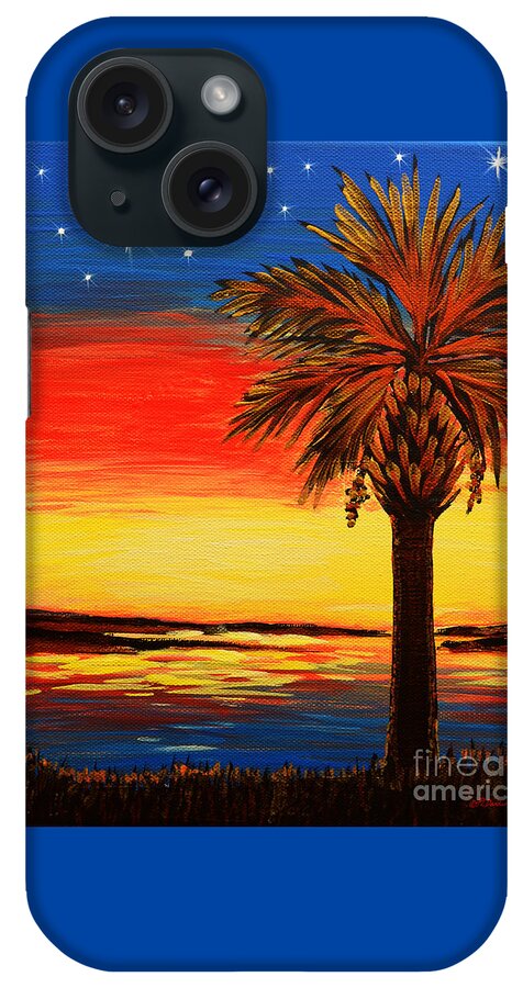 Palmetto Tree With Moon iPhone Case featuring the painting Palmetto Moon And Stars by Pat Davidson