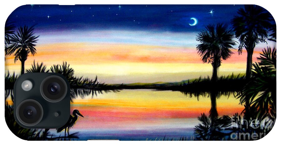 Palmetto Tree iPhone Case featuring the painting Palmetto Tree Moon And Stars Low Country Sunset iii by Pat Davidson