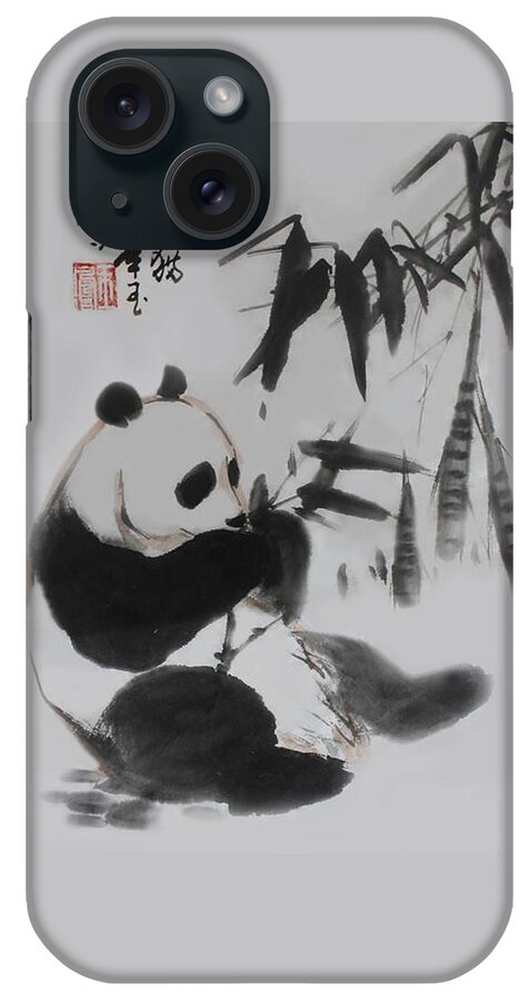 Panda iPhone Case featuring the photograph Panda and Bamboo by Yufeng Wang
