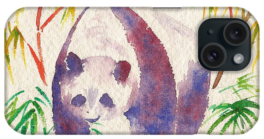 Panda Zoo Animals Colorful Bamboo iPhone Case featuring the painting Panda by Brenda Salamone
