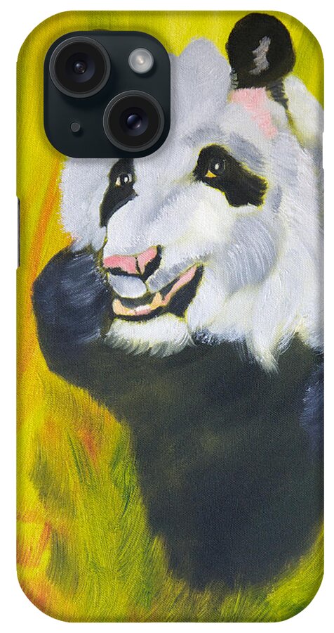 Panda Bear iPhone Case featuring the painting Panda-monium by Meryl Goudey