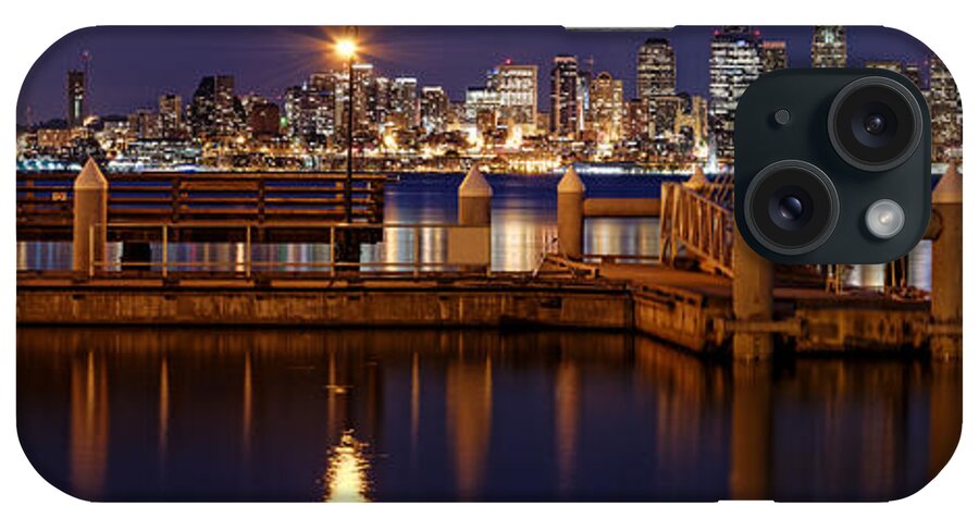 Alki Beach iPhone Case featuring the photograph Panorama of Downtown Seattle from Alki Beach - West Seattle Seacrest Park Washington State by Silvio Ligutti