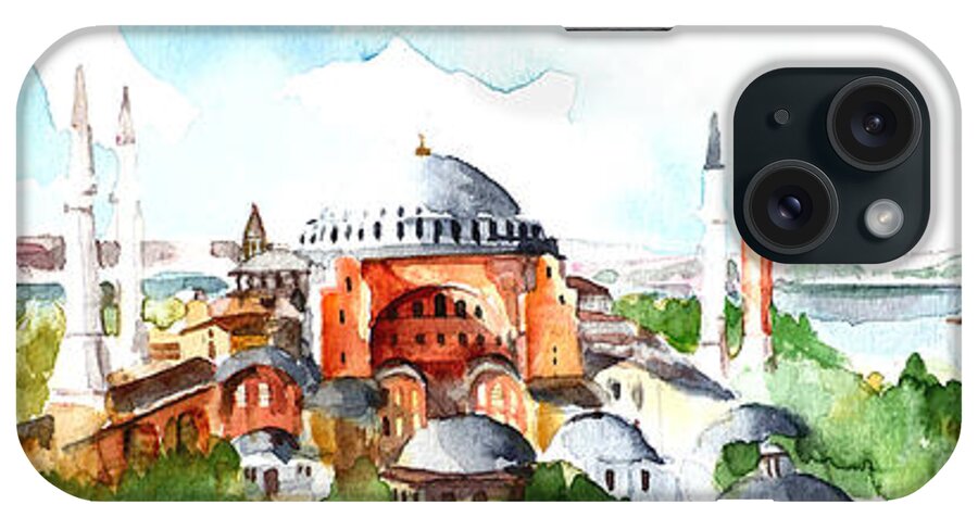 Hagia Sophia iPhone Case featuring the painting Panoramic Hagia Sophia in Istanbul by Faruk Koksal