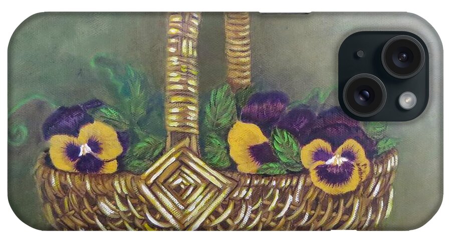 Woven Basket iPhone Case featuring the painting Pansy Basket Sherry Nelson study by Sharon Schultz
