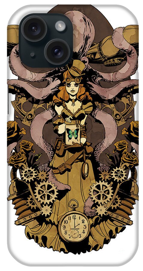 Steampunk iPhone Case featuring the digital art Papillon mecaniques by Brian Kesinger