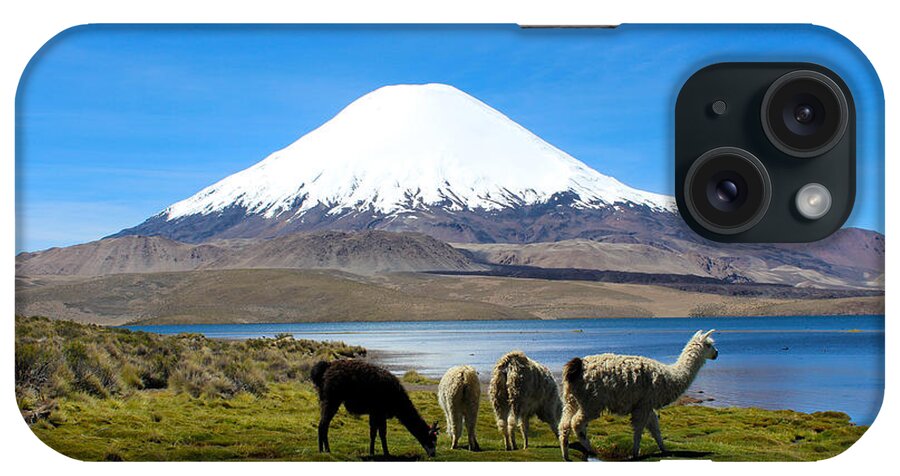 Chile iPhone Case featuring the photograph Parinacota Volcano Lake Chungara Chile by Kurt Van Wagner