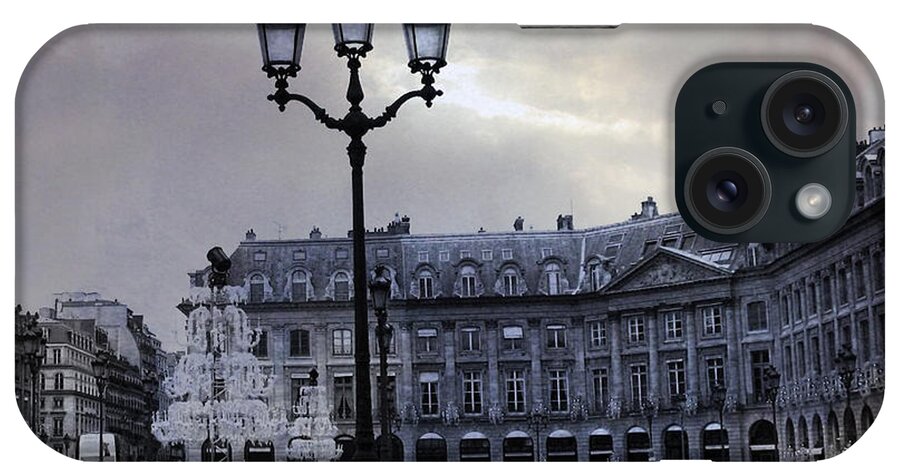 Paris Buildings iPhone Case featuring the photograph Paris Place Vendome Blue Street Lanterns Lamps and Architecture - Paris Dreamy Blue Photos by Kathy Fornal