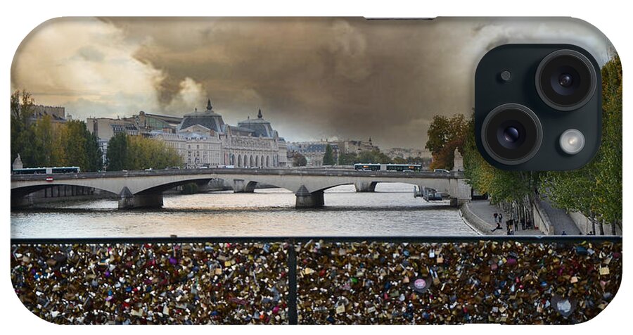 Paris iPhone Case featuring the photograph Paris Pont des Art Bridge Locks of Love Bridge - Romantic Locks Of Love Bridge View by Kathy Fornal