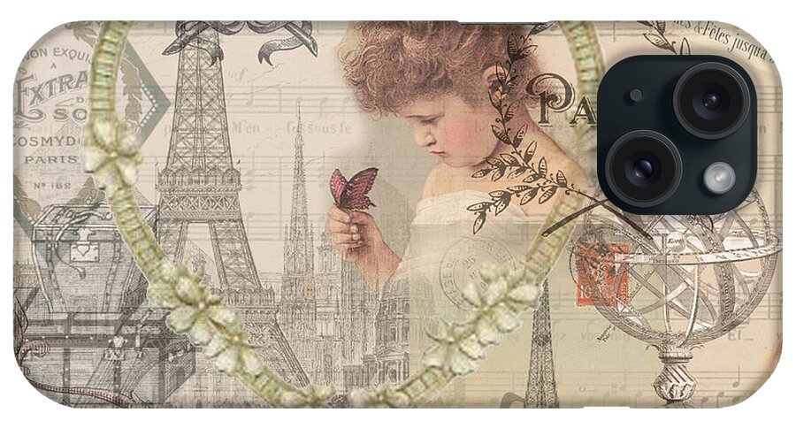 Doodlefly iPhone Case featuring the digital art Paris Vintage Collage with Child by Mary Hubley