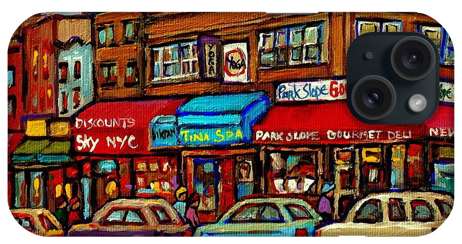 New York City iPhone Case featuring the painting Park Slope Gourmet Deli 5th Avenue New York Paintings Storefronts Street Scenes Carole Spandau by Carole Spandau