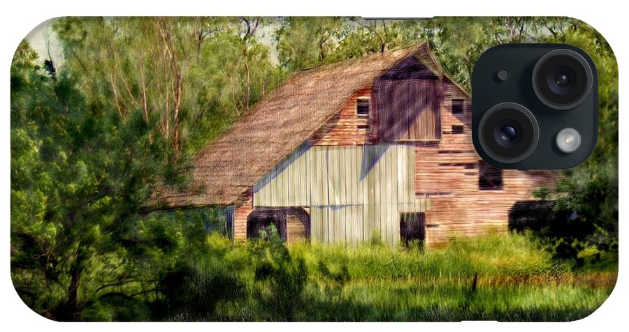 Watercolor iPhone Case featuring the digital art Patchwork Barn by Ric Darrell