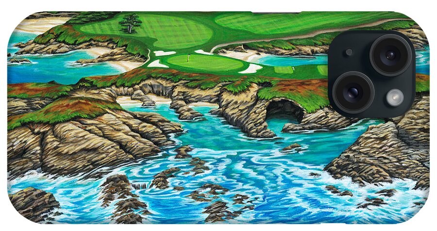 Ocean iPhone Case featuring the painting Pebble Beach 15th Hole-North by Jane Girardot