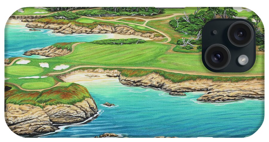 Ocean iPhone Case featuring the painting Pebble Beach 15th Hole-South by Jane Girardot