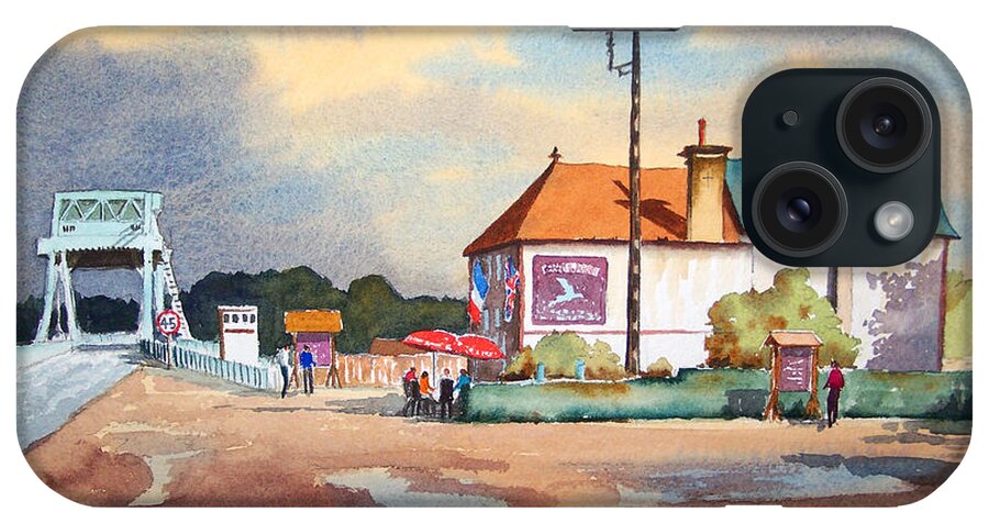 Pegasus Bridge iPhone Case featuring the painting Pegasus Bridge and Cafe Gondree by Bill Holkham