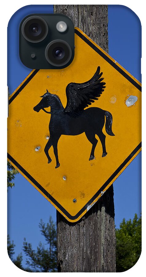 Pegasus Road Sign iPhone Case featuring the photograph Pegasus road sign by Garry Gay