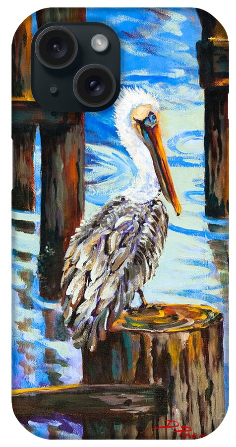 Louisiana Brown Pelican iPhone Case featuring the painting Pelican and Pilings by Dianne Parks