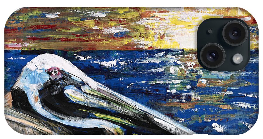 Pelican iPhone Case featuring the painting Pelican Sunset by Alan Metzger