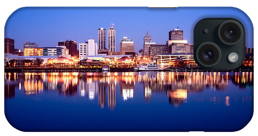 America iPhone Case featuring the photograph Peoria Illinois Skyline at Night by Paul Velgos