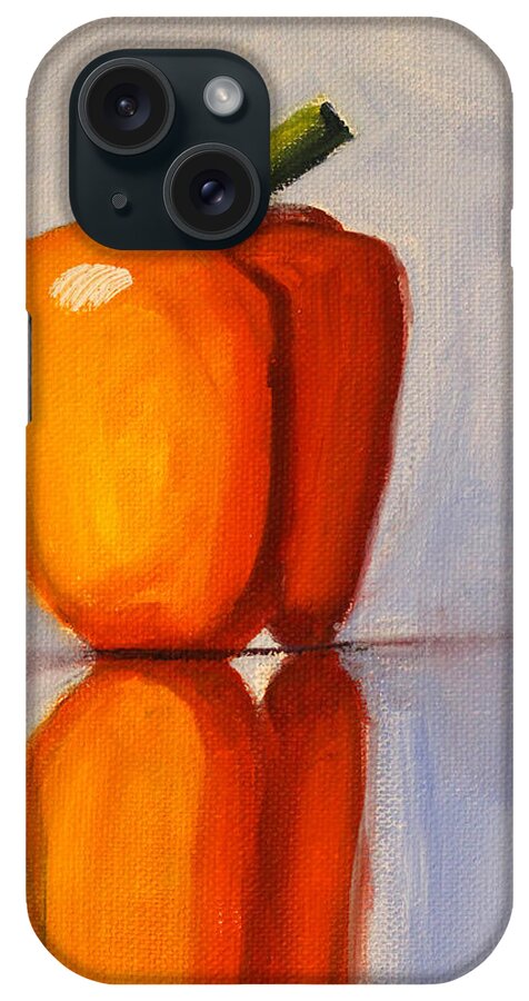 Orange iPhone Case featuring the painting Pepper Reflection Still Life by Nancy Merkle