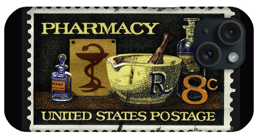Pharmacy iPhone Case featuring the photograph Pharmacy Stamp with Bowl of Hygeia by Phil Cardamone