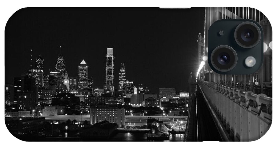 Philadelphia iPhone Case featuring the photograph Philadelphia night b/w by Jennifer Ancker