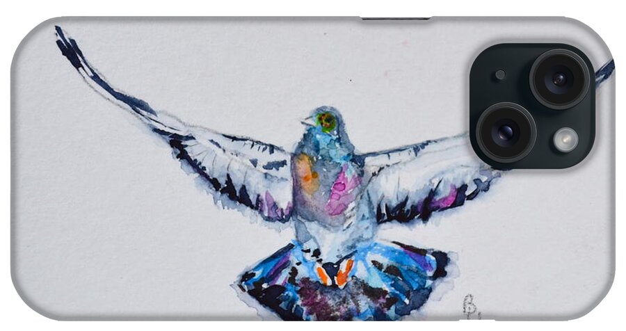 Pigeon In Flight iPhone Case featuring the painting Pigeon In Flight by Beverley Harper Tinsley